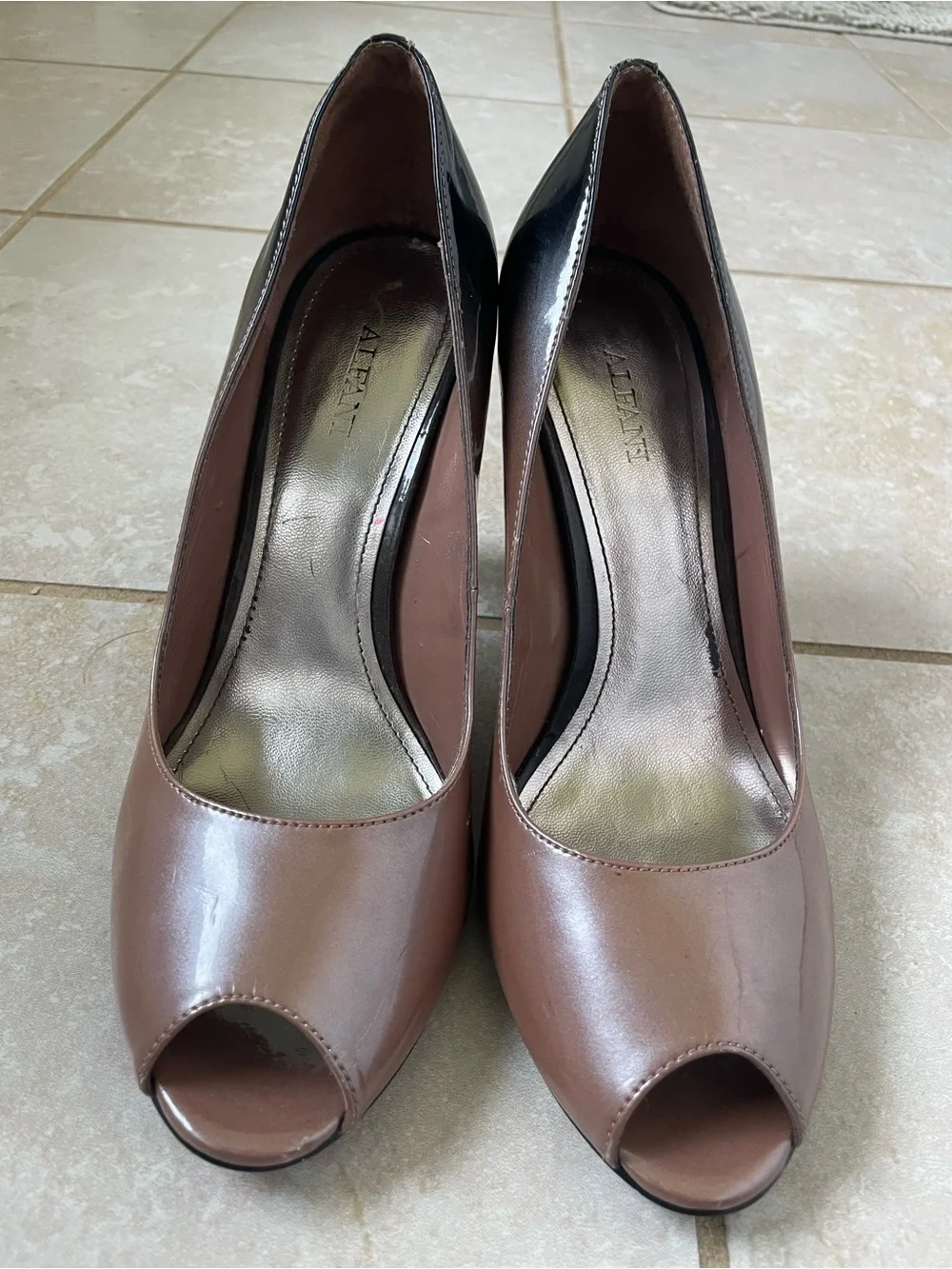 Alfani Two-Tone Peep-Toe Pumps in Taupe and Black